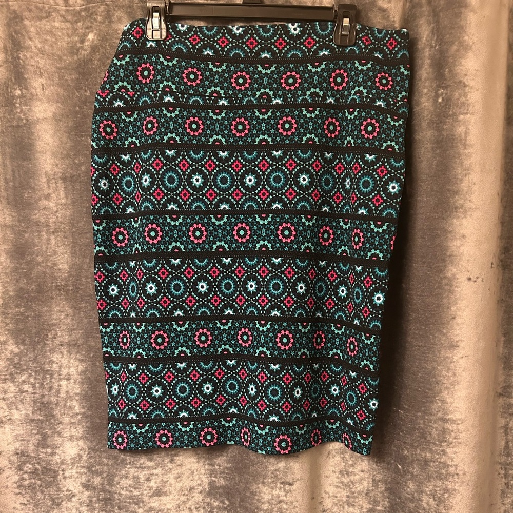 LuLaRoe Cassie Pencil Skirt NWOT Teal/Pink/Black XL